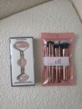 Sephora Rose Quartz Facial Roller & e.l.f. Rose Gold Brush Set